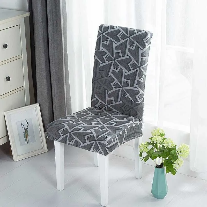 Housse de Chaise Extensible Grise à Motifs Géométrique - Moderne et universelle