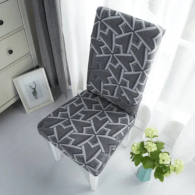 Housse de Chaise Extensible Grise à Motifs Géométrique - Moderne et universelle