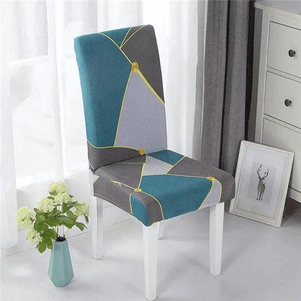 Housse de Chaise Extensible à Motifs Modernes - Style Scandinave Bleu Gris