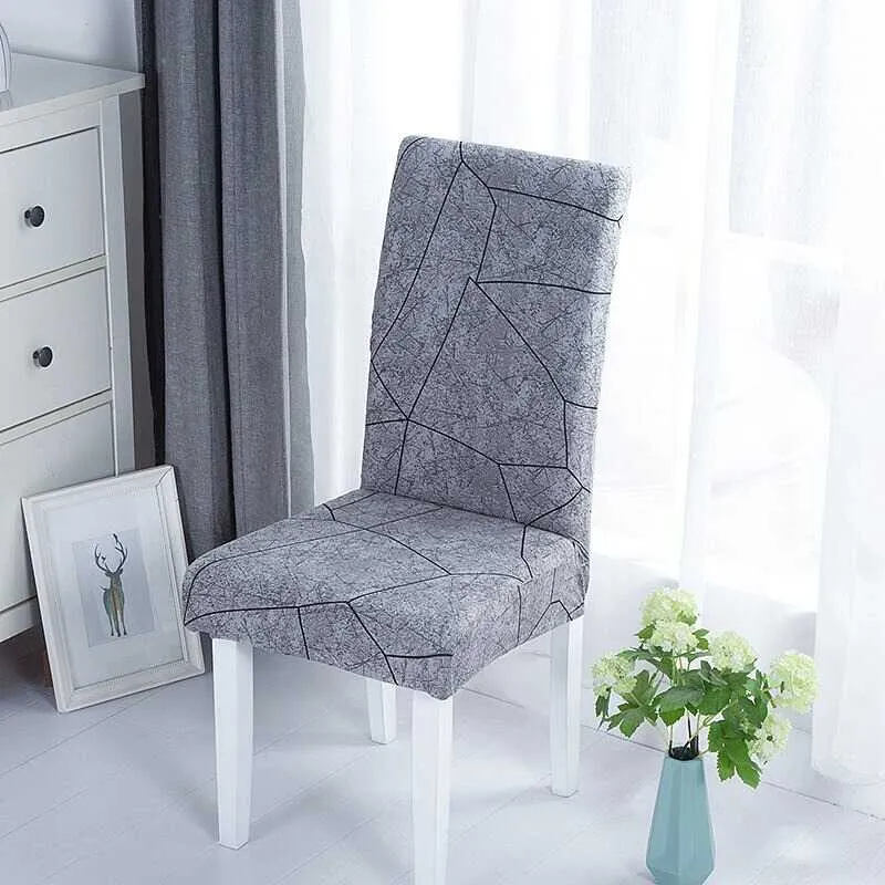 Housse de Chaise Extensible Universelle à Motifs Modernes - Style Scandinave Gris