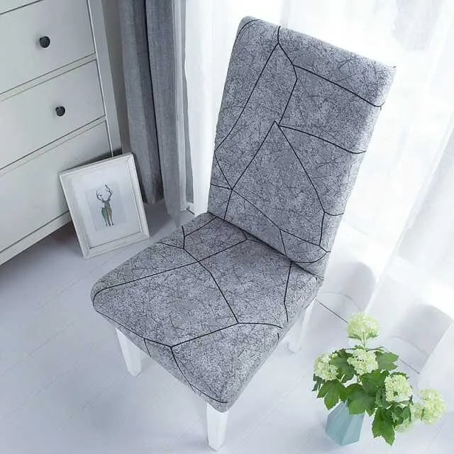 Housse de Chaise Extensible Universelle à Motifs Modernes - Style Scandinave Gris