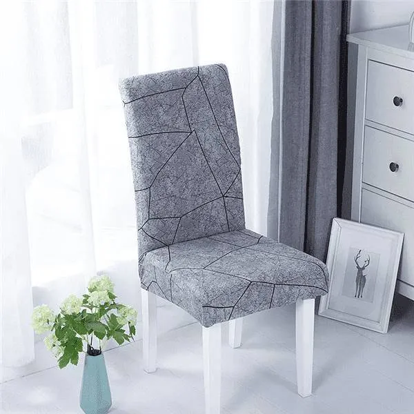 Housse de Chaise Extensible Universelle à Motifs Modernes - Style Scandinave Gris