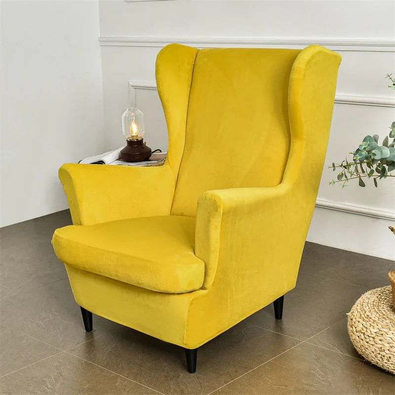Housse de Fauteuil Crapaud Velours Jaune Moutarde
