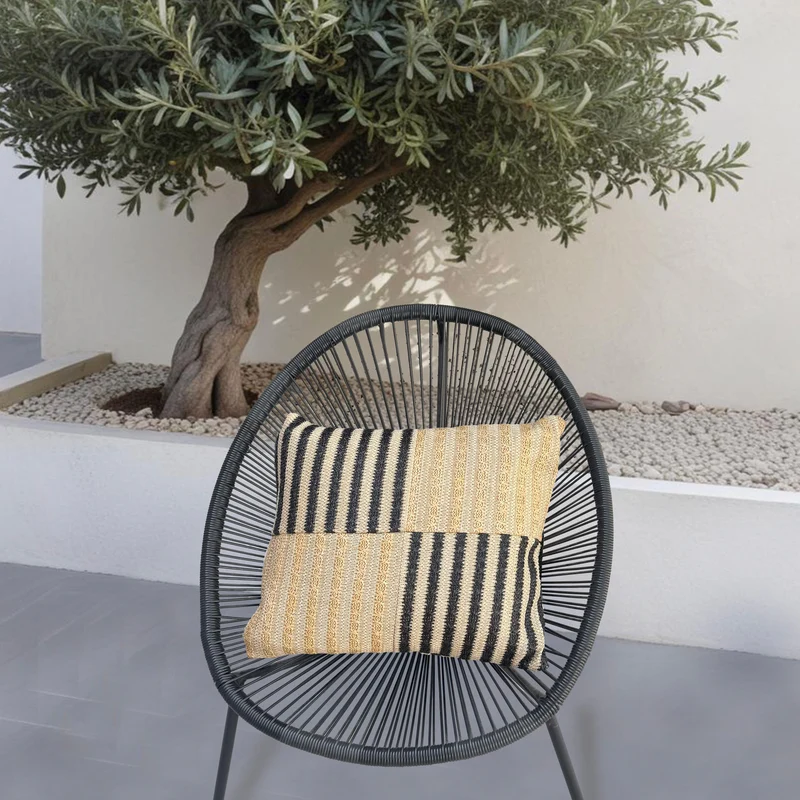 Housse de Coussin Effet Raphia Rayures 45x45 - (Housse Seule - Déco Bohème)