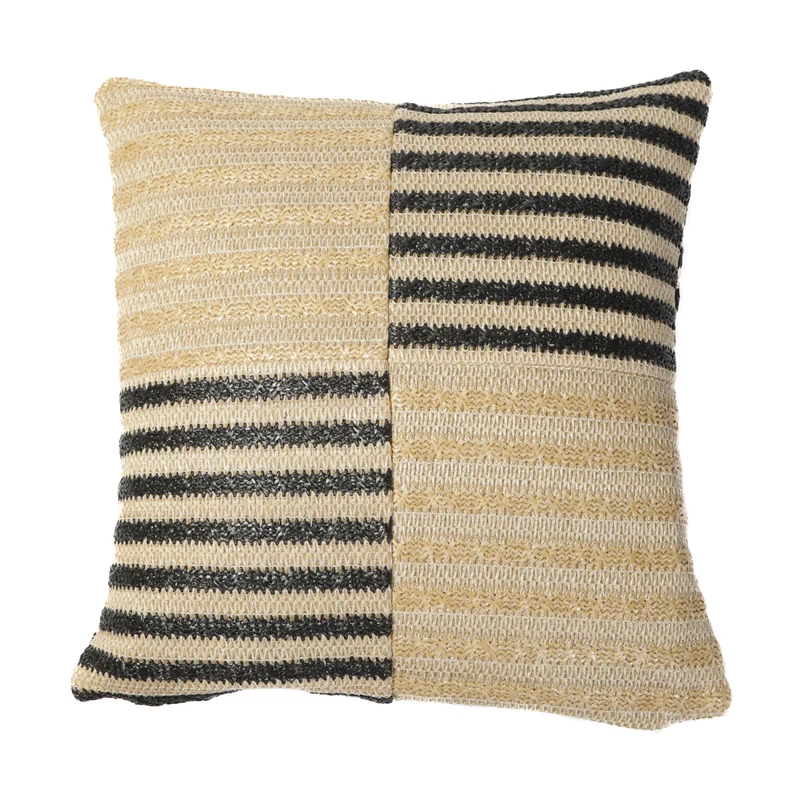 Housse de Coussin Effet Raphia Rayures 45x45 - (Housse Seule - Déco Bohème)