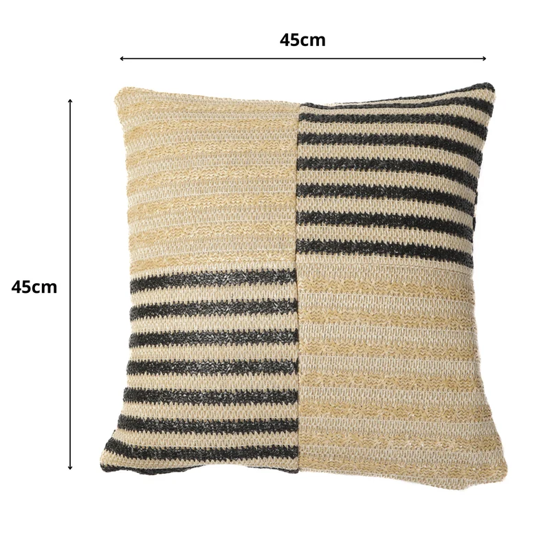 Housse de Coussin Effet Raphia Rayures 45x45 - (Housse Seule - Déco Bohème)
