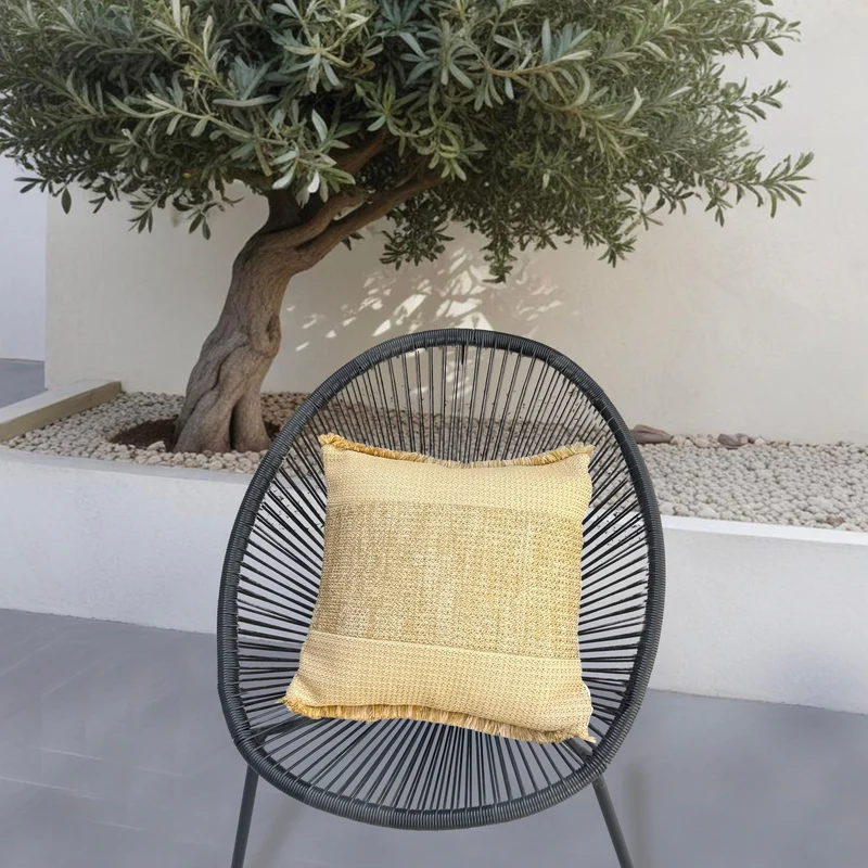 Housse de Coussin Effet Raphia À Bande 45x45 - (Housse Seule - Déco Bohème)