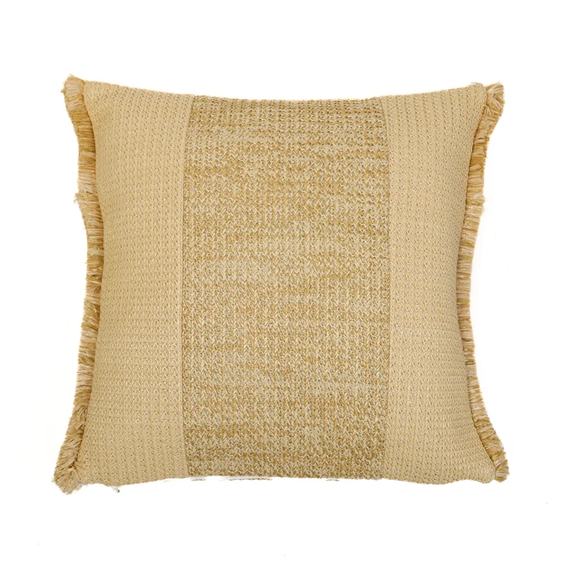 Housse de Coussin Effet Raphia À Bande 45x45 - (Housse Seule - Déco Bohème)