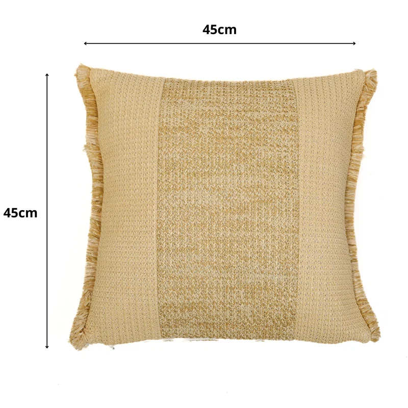Housse de Coussin Effet Raphia À Bande 45x45 - (Housse Seule - Déco Bohème)