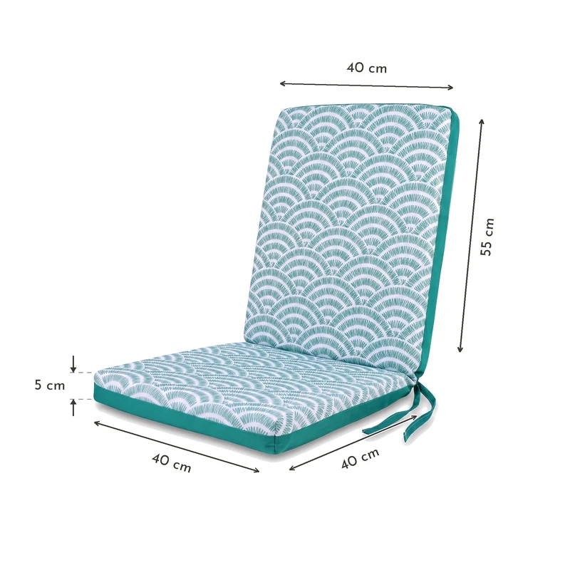 Lot de 4 Coussins Chaise Haut Dossier 95x40 - Motif Éventails Verts (Confort 5cm)