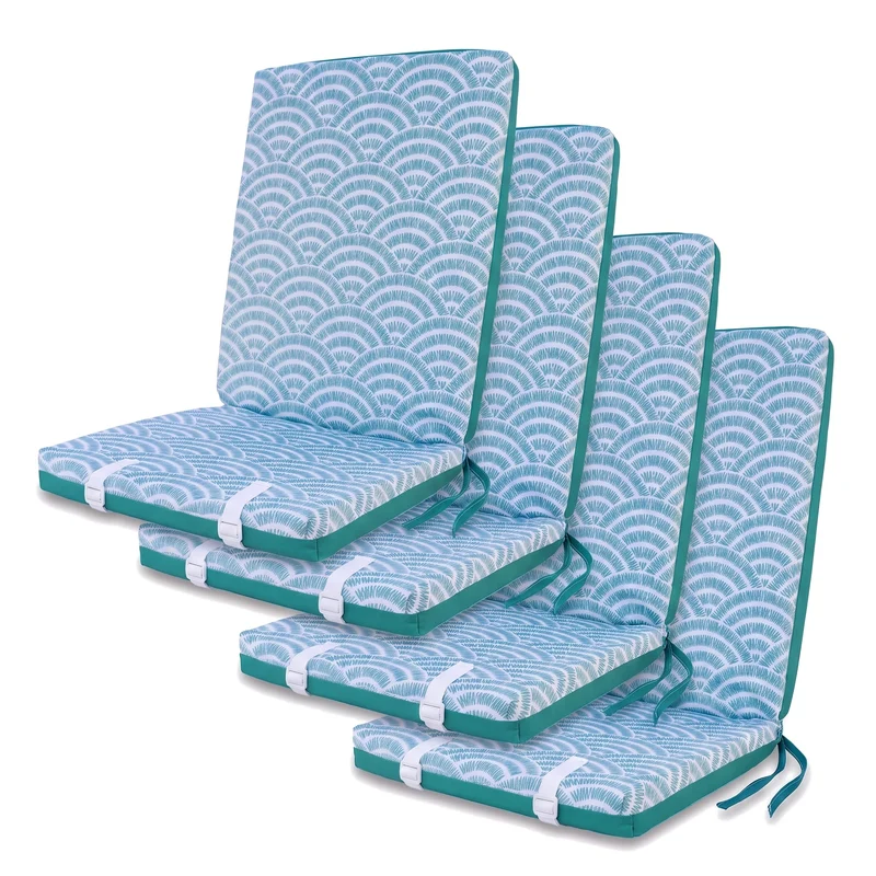 Lot de 4 Coussins Chaise Haut Dossier 95x40 - Motif Éventails Verts (Confort 5cm)