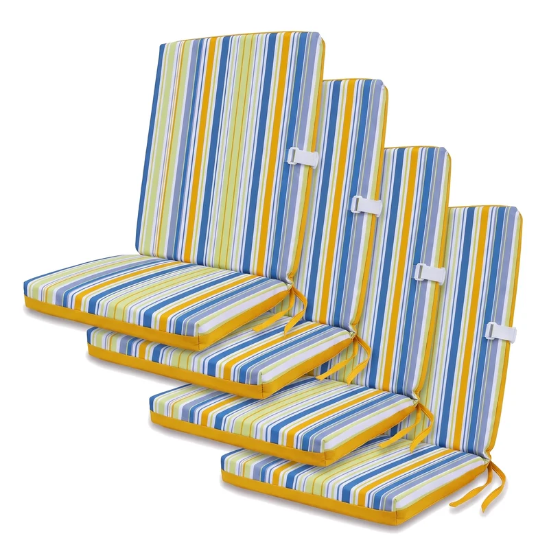 Lot de 4 Coussins Chaise Haut Dossier 95x40 - Motif Rayures Solaires (Confort 5cm)