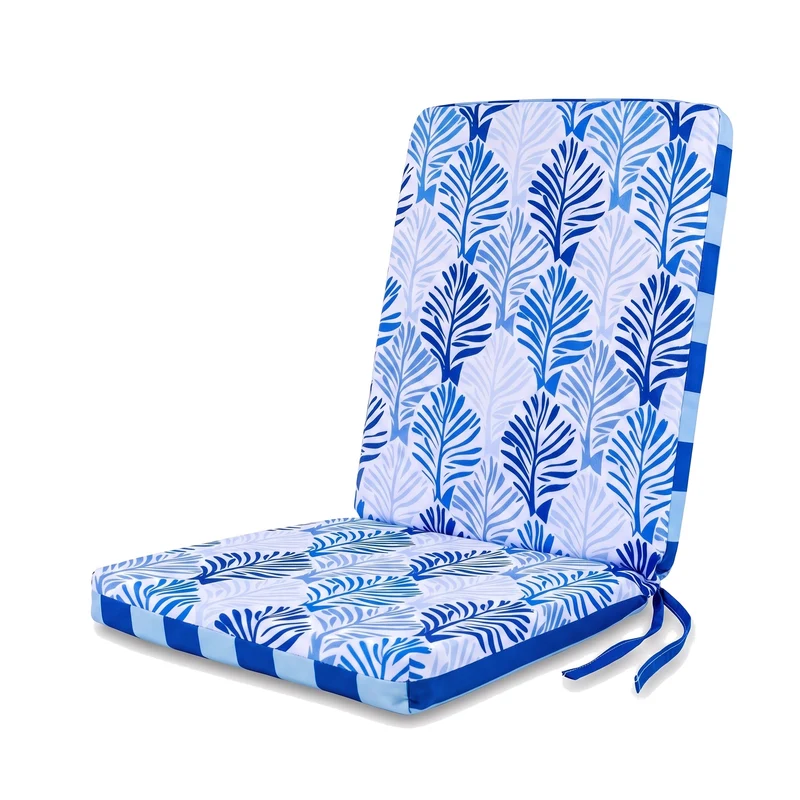 Lot de 2 Coussins Chaise Haut Dossier 95x40 - Motif Feuillage Bleu (Confort 5cm)