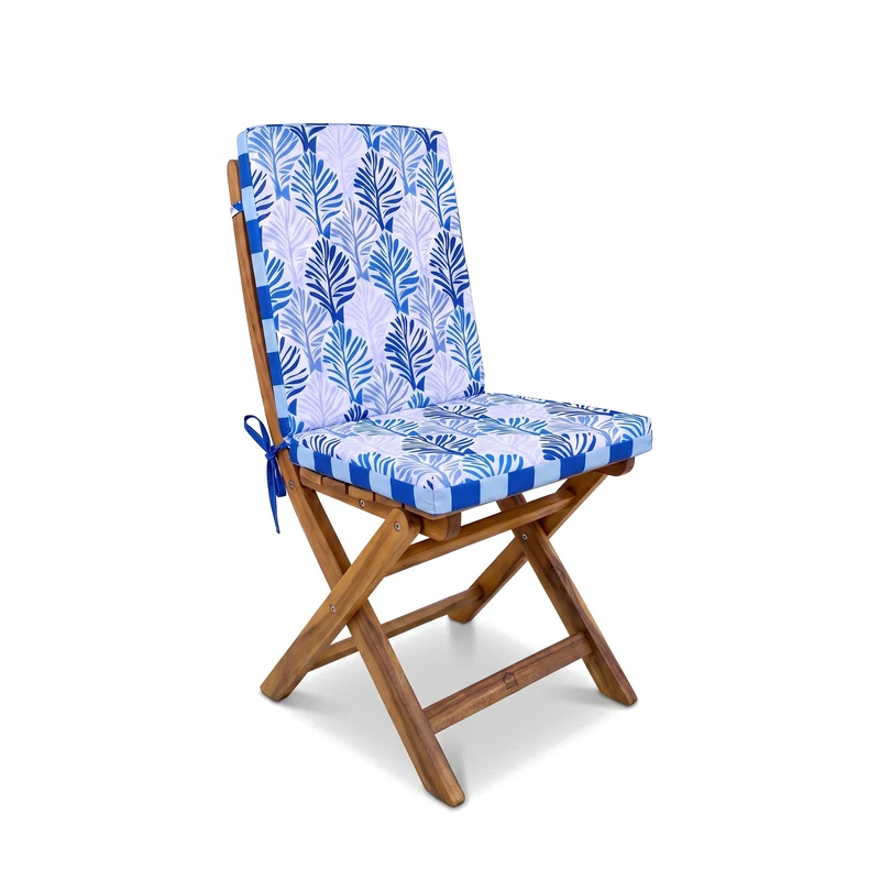 Lot de 2 Coussins Chaise Haut Dossier 95x40 - Motif Feuillage Bleu (Confort 5cm)