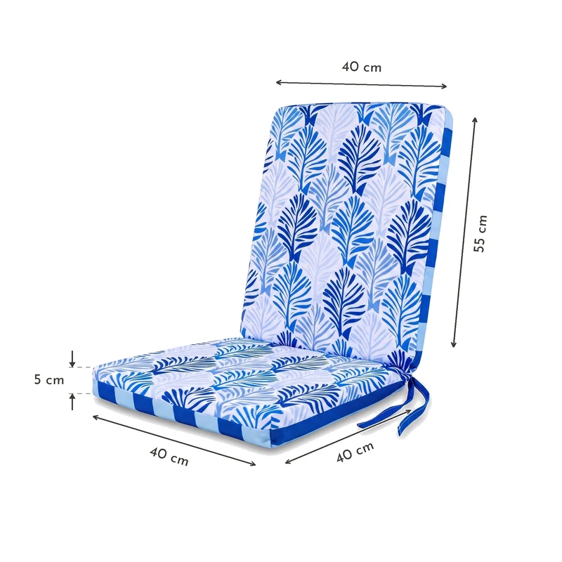 Lot de 2 Coussins Chaise Haut Dossier 95x40 - Motif Feuillage Bleu (Confort 5cm)