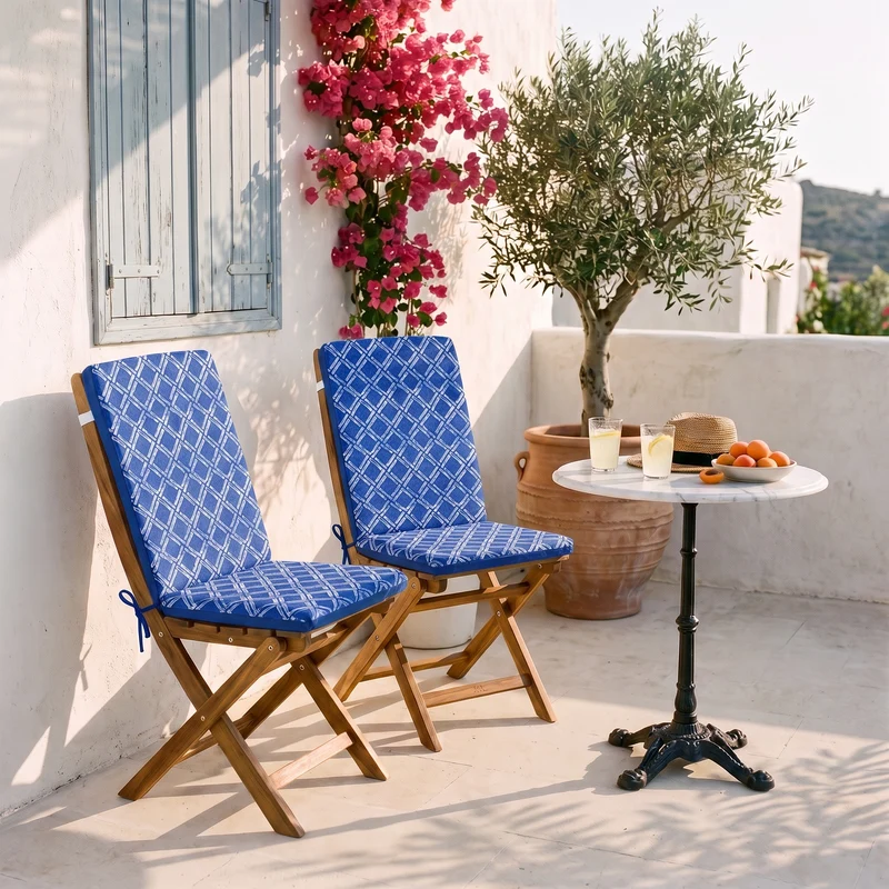 Lot de 2 Coussins Chaise Haut Dossier 95x40 - Motif Nautique Bleu (Confort 5cm)