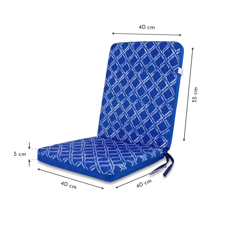 Lot de 2 Coussins Chaise Haut Dossier 95x40 - Motif Nautique Bleu (Confort 5cm)
