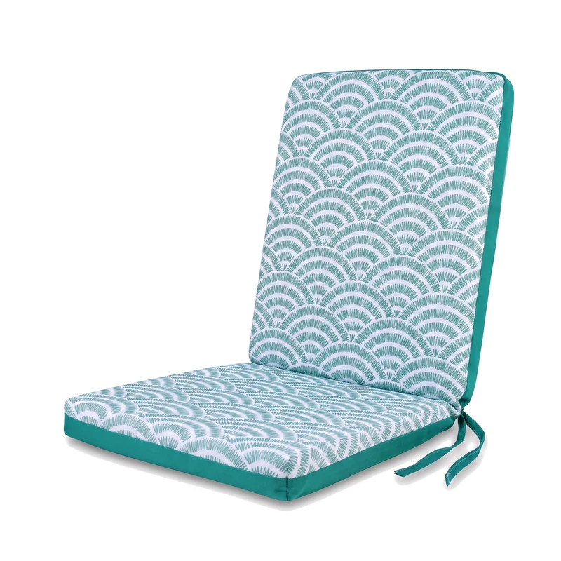 Lot de 4 Coussins Chaise Haut Dossier 95x40 - Motif Éventails Verts (Confort 5cm)