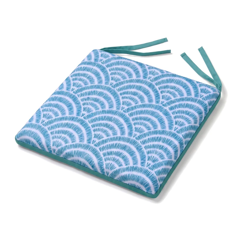 Lot de 4 Galettes de Chaise 35x35 Motif Éventails Verts - Confort & Déco (Avec Attaches)