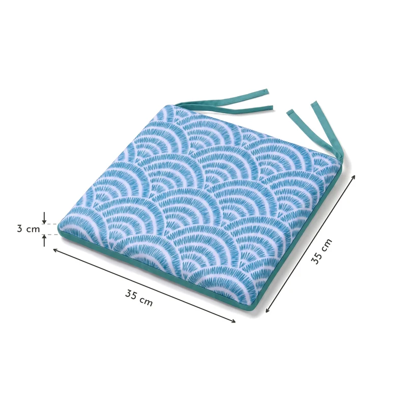 Lot de 4 Galettes de Chaise 35x35 Motif Éventails Verts - Confort & Déco (Avec Attaches)