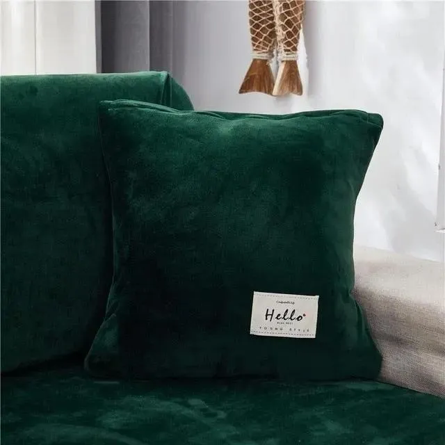 2 Housses De Coussin En Velours Vert Extensibles 45X45cm