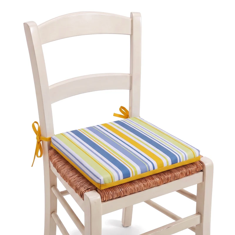 Lot de 4 Galettes de Chaise 35x35 Motif Rayures Solaires - Confort & Déco (Avec Attaches)