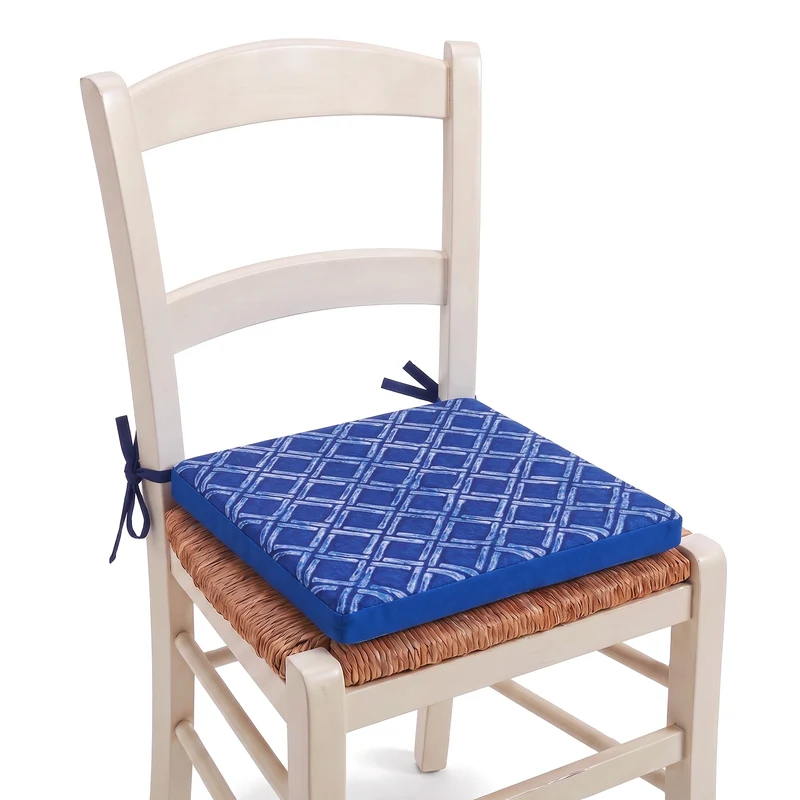 Lot de 4 Galettes de Chaise 35x35 Motif Nautique Bleu - Confort & Déco (Avec Attaches)