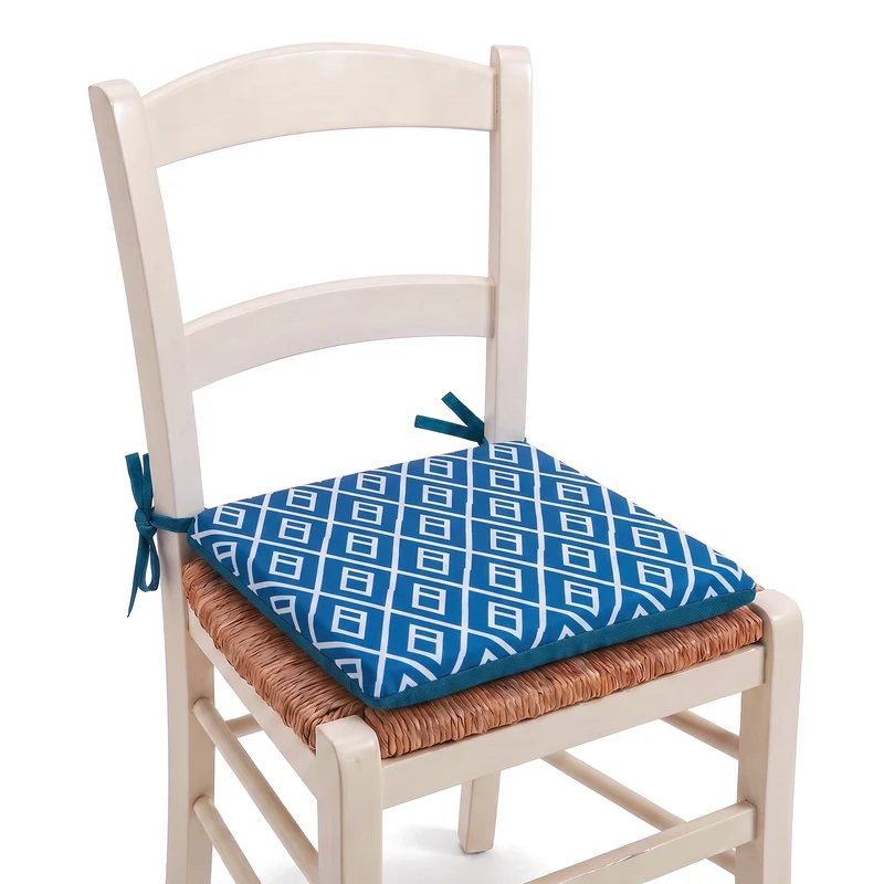 Lot de 4 Galettes de Chaise 35x35 Motif Géométrique Vert - Confort & Déco (Avec Attaches)