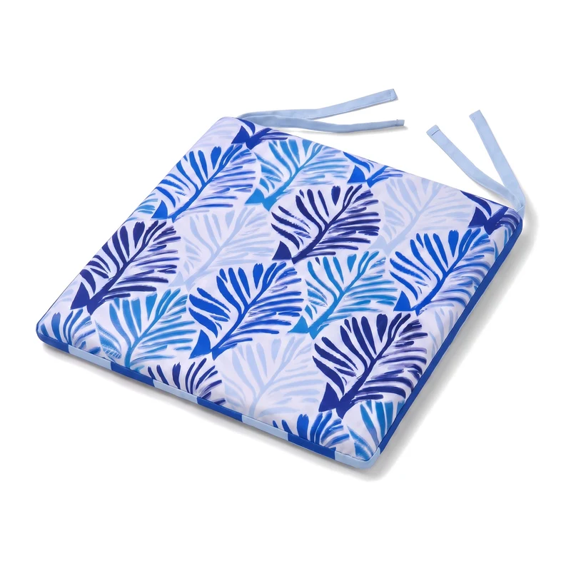 Lot de 4 Galettes de Chaise 35x35 Motif Feuillage Bleu - Confort & Déco (Avec Attaches)