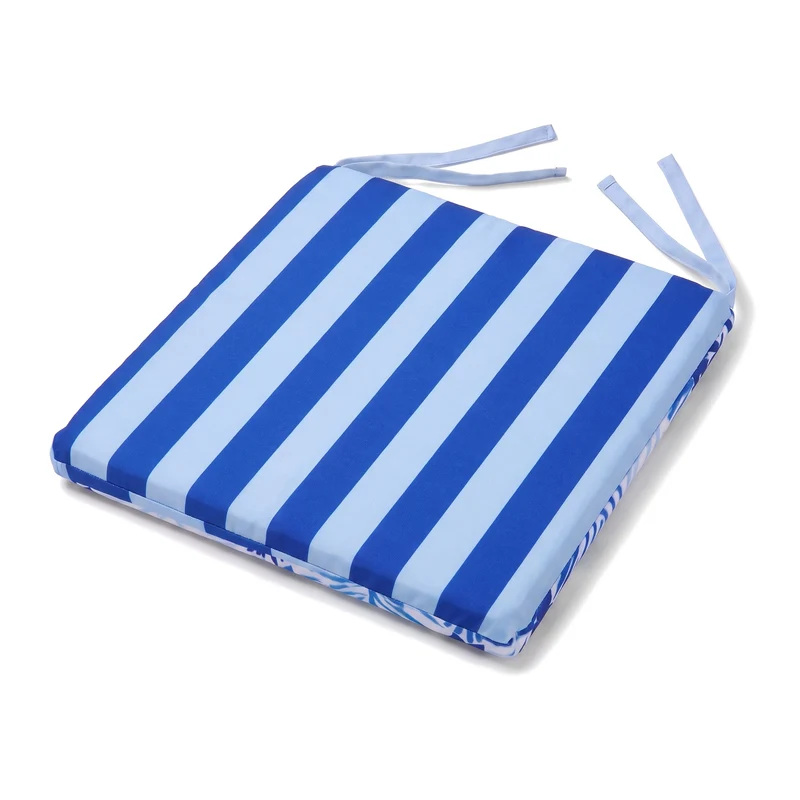 Lot de 4 Galettes de Chaise 35x35 Motif Feuillage Bleu - Confort & Déco (Avec Attaches)