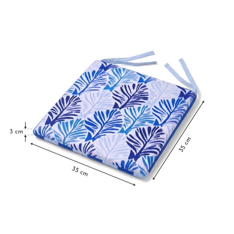 Lot de 4 Galettes de Chaise 35x35 Motif Feuillage Bleu - Confort & Déco (Avec Attaches)