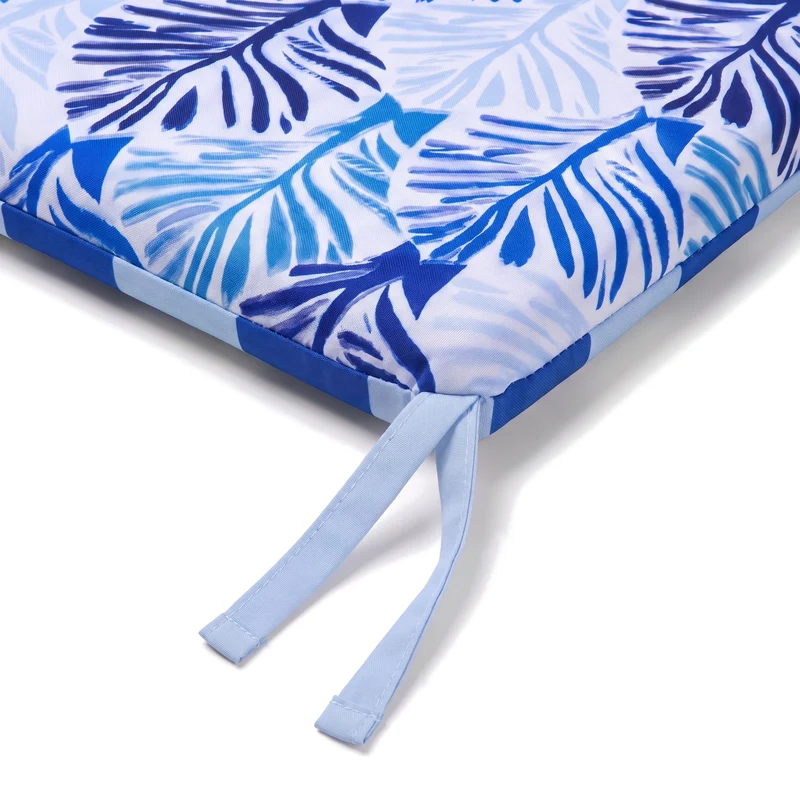 Lot de 4 Galettes de Chaise 35x35 Motif Feuillage Bleu - Confort & Déco (Avec Attaches)