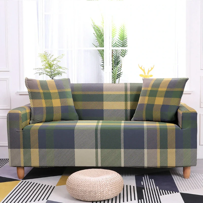 Housse de Canapé Tartan Vert et Jaune