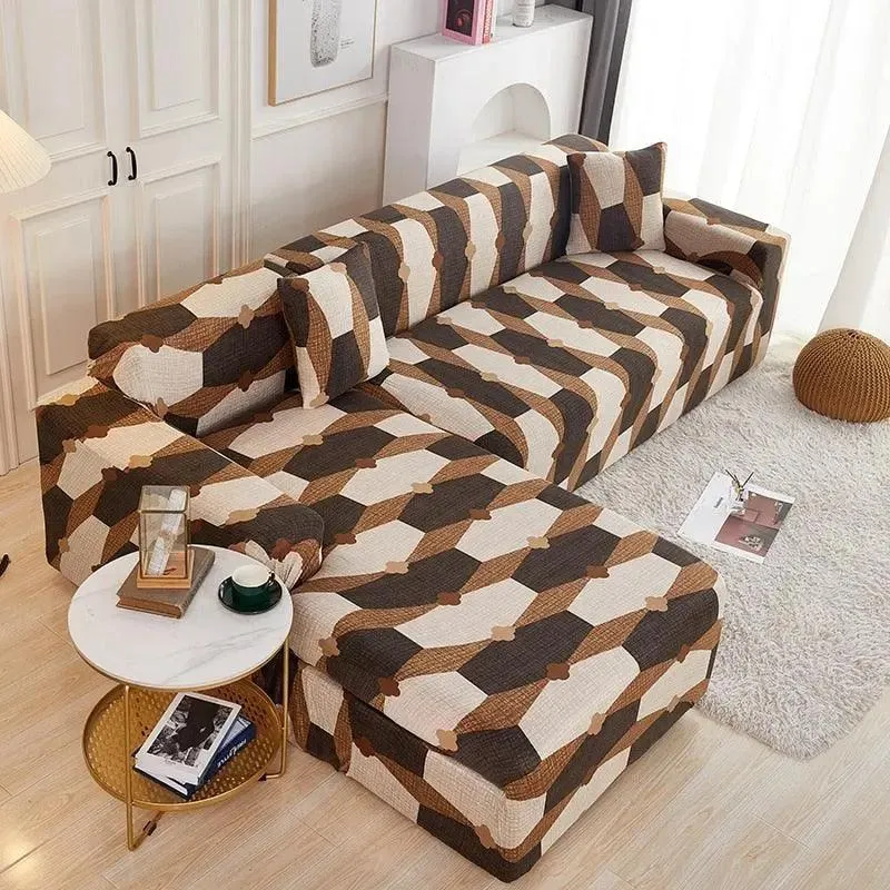 Motif Reda - Housse de Canapé d’Angle Extensible