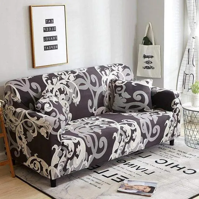 Housse de Canapé Baroque Gris et Noir