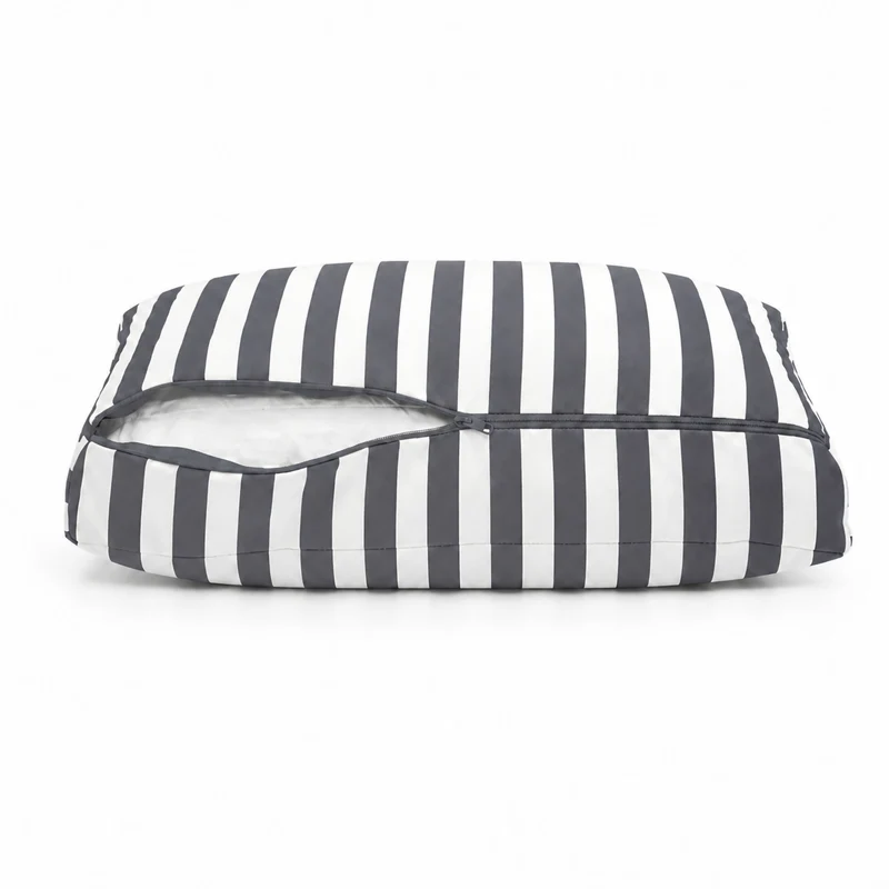 Ensemble Coussins Salon Jardin 60x60 Rayure Gris Foncé - Premium 270g (Assise + Dossier)