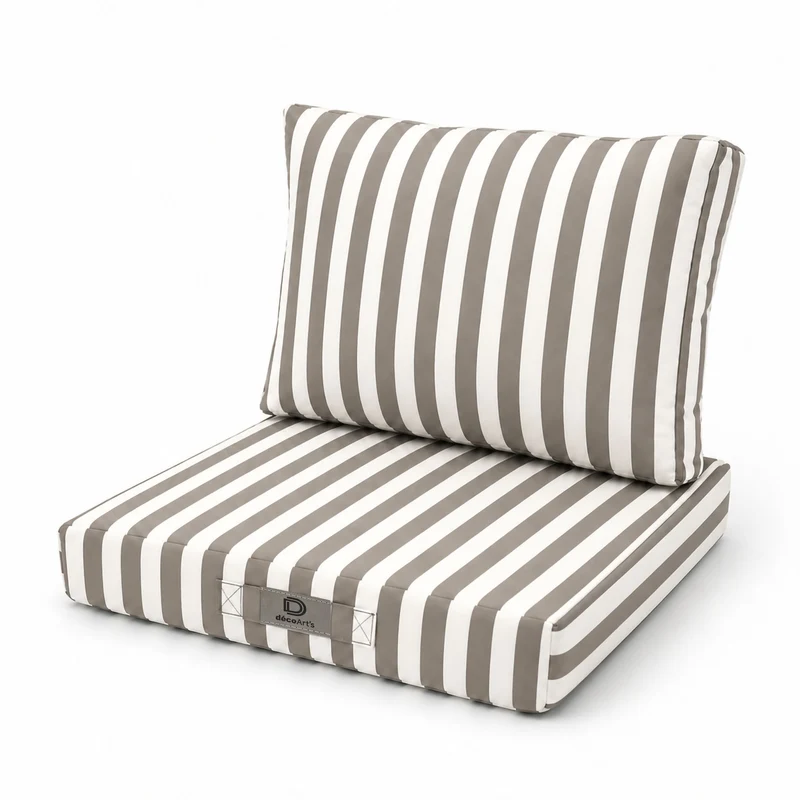 Ensemble Coussins Salon Jardin 60x60 Rayure Beige - Premium 270g (Assise + Dossier)