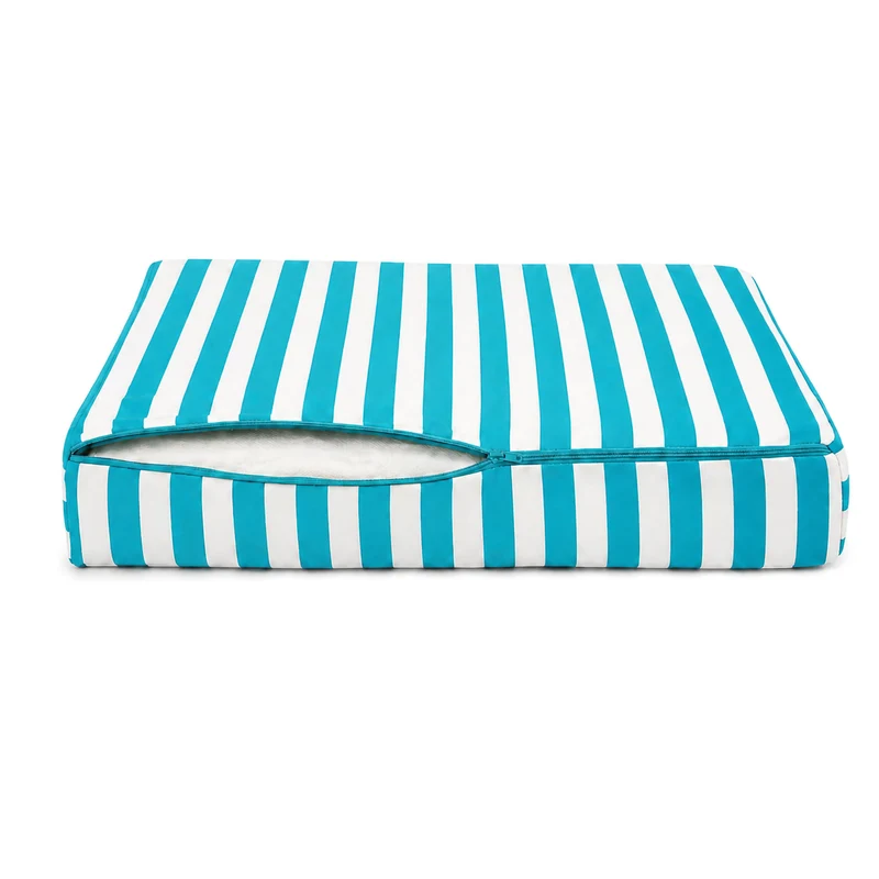 Ensemble Coussins Salon Jardin 60x60 Rayure Turquoise - Premium 270g (Assise + Dossier)