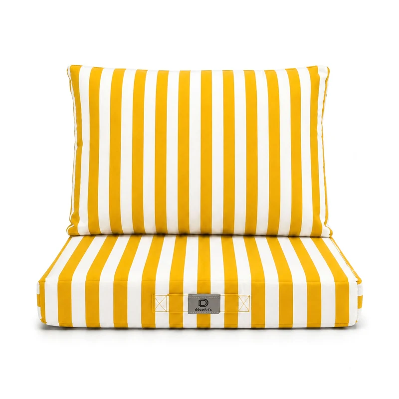 Ensemble Coussins Salon Jardin 60x60 Rayure Jaune - Premium 270g (Assise + Dossier)