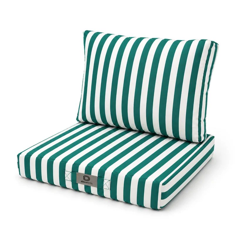 Ensemble Coussins Salon Jardin 50x50 Rayure Vert - Premium 270g (Assise + Dossier)
