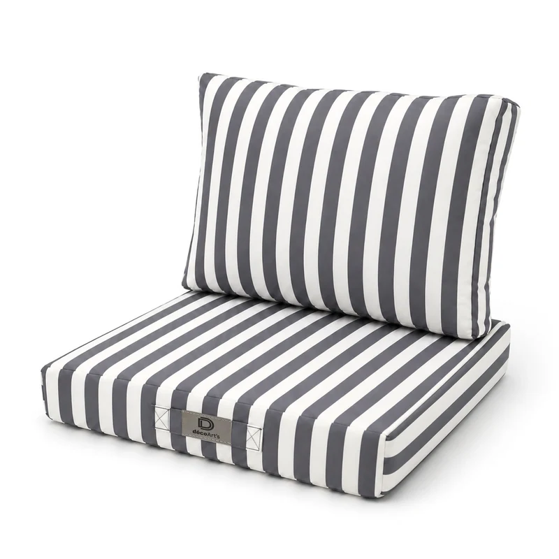 Ensemble Coussins Salon Jardin 50x50 Rayure Gris Foncé - Premium 270g (Assise + Dossier)