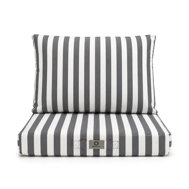 Ensemble Coussins Salon Jardin 50x50 Rayure Gris Foncé - Premium 270g (Assise + Dossier)