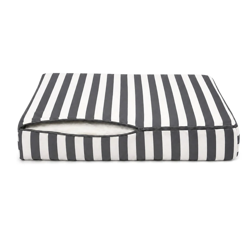 Ensemble Coussins Salon Jardin 50x50 Rayure Gris Foncé - Premium 270g (Assise + Dossier)