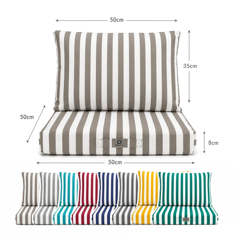 Ensemble Coussins Salon Jardin 50x50 Rayure Beige - Premium 270g (Assise + Dossier)