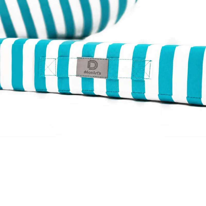 Ensemble Coussins Salon Jardin 50x50 Rayure Turquoise - Premium 270g (Assise + Dossier)