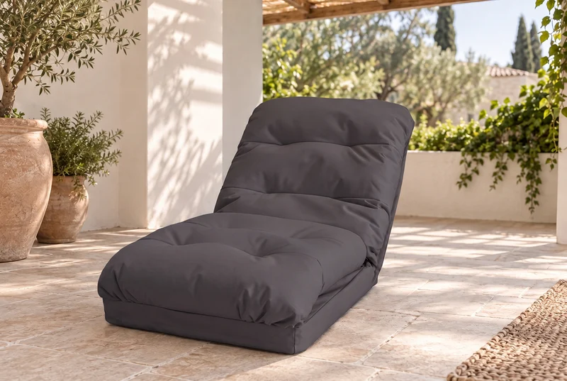 Fauteuil de Sol Convertible Gris Foncé - 3 en 1 (Lit 210x60) & Dossier Réglable