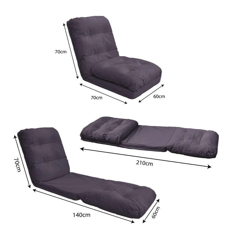 Fauteuil de Sol Convertible Gris Foncé - 3 en 1 (Lit 210x60) & Dossier Réglable