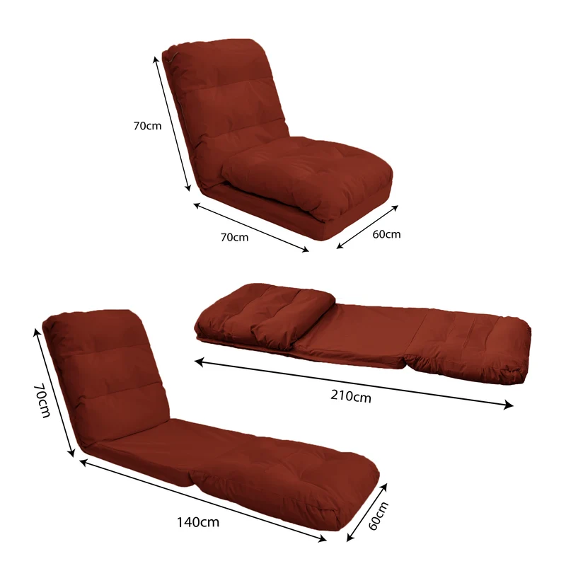Fauteuil de Sol Convertible Terracotta - 3 en 1 (Lit 210x60) & Dossier Réglable