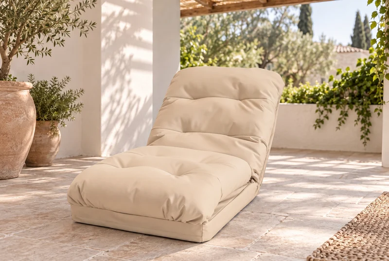 Fauteuil de Sol Convertible Beige - 3 en 1 (Lit 210x60) & Dossier Réglable
