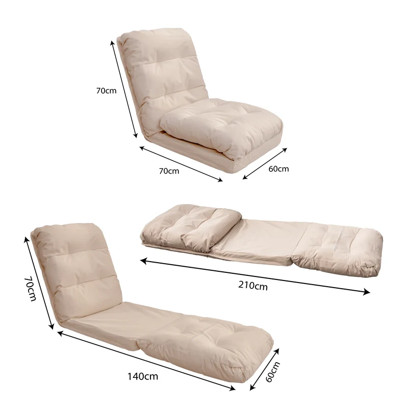 Fauteuil de Sol Convertible Beige - 3 en 1 (Lit 210x60) & Dossier Réglable